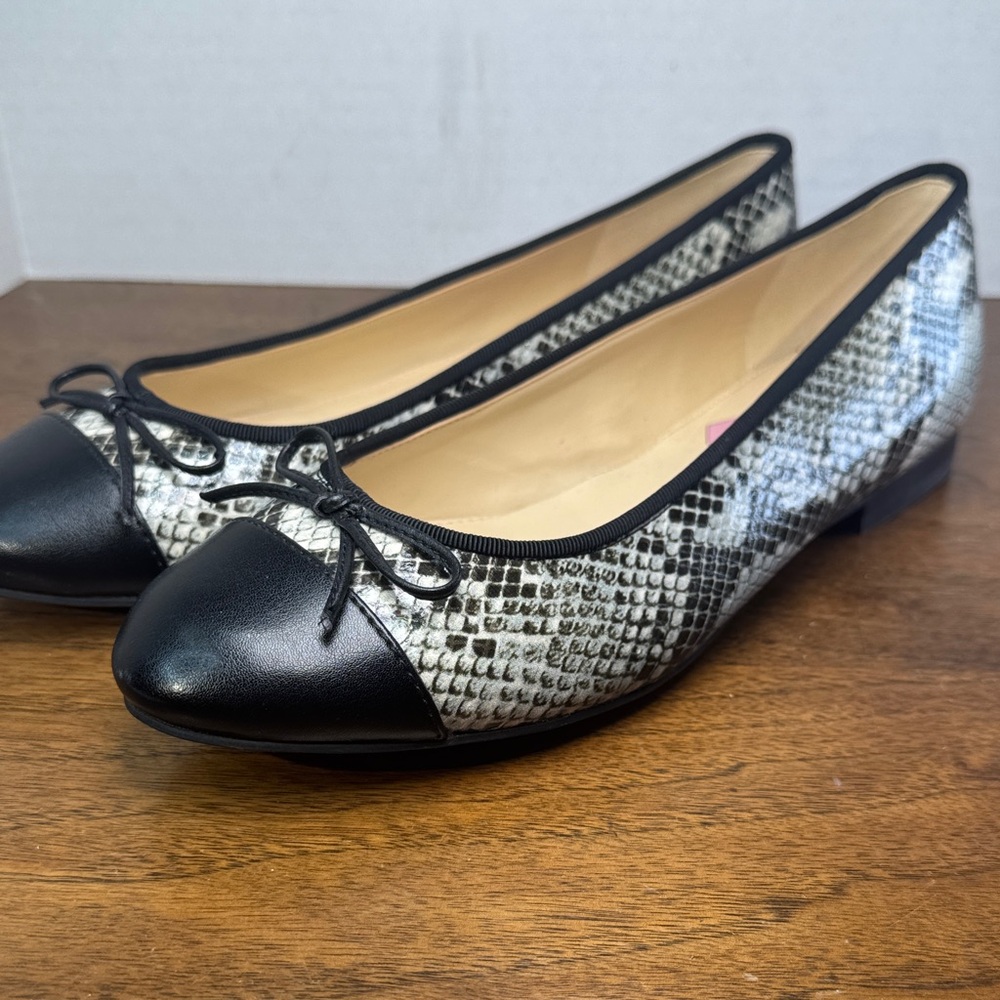 Marc Fisher Womens Jodi Leather Black Snake Skin Print Ballet Flats, sz 8